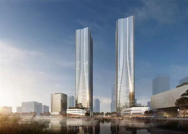 上海在建最高雙塔——張江“科學(xué)之門”效果圖。上海發(fā)布圖